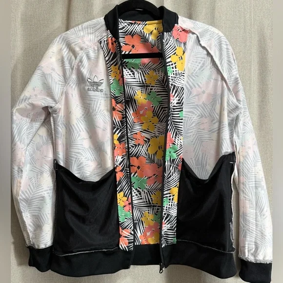 Adidas Originals Girls Palm Print Track Jacket Zip Up Athleisure Streetwear Sz L - Picture 8 of 9